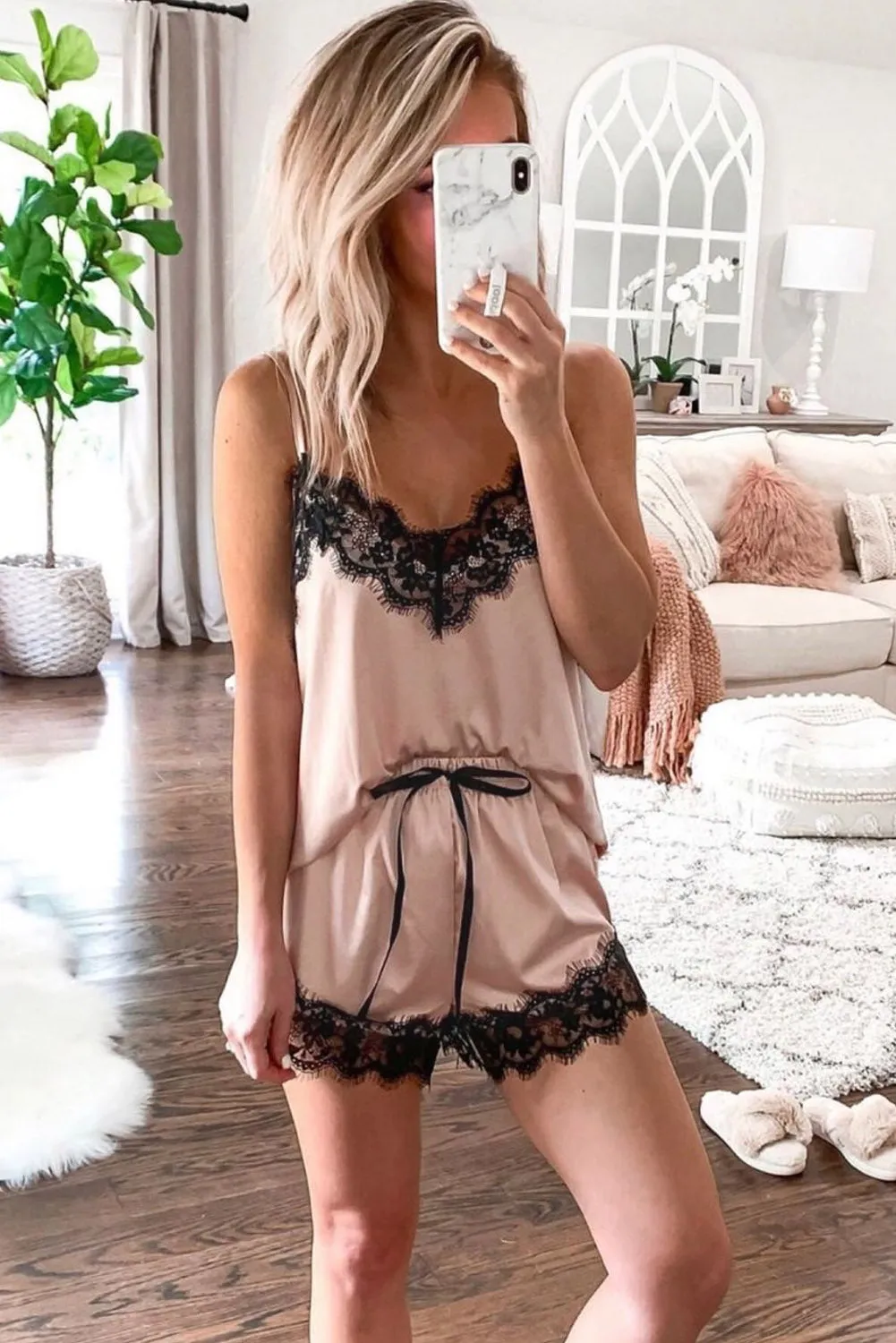 5 Piece Satin Pajama Set: Robe, Top, Shorts, Camisole, Pants