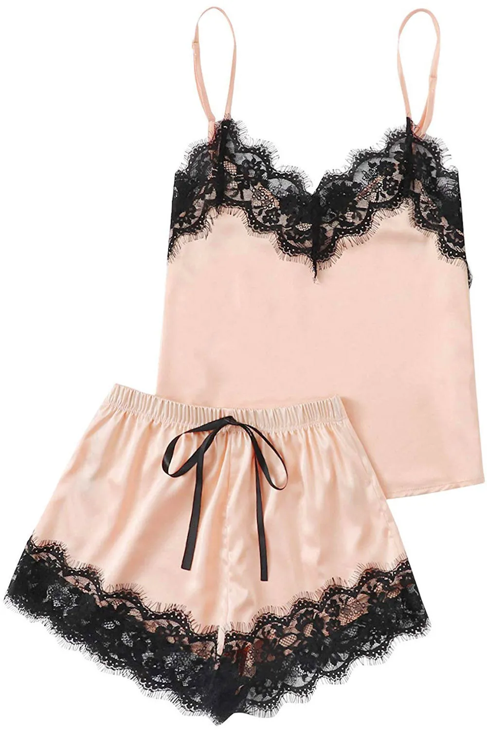 5 Piece Satin Pajama Set: Robe, Top, Shorts, Camisole, Pants