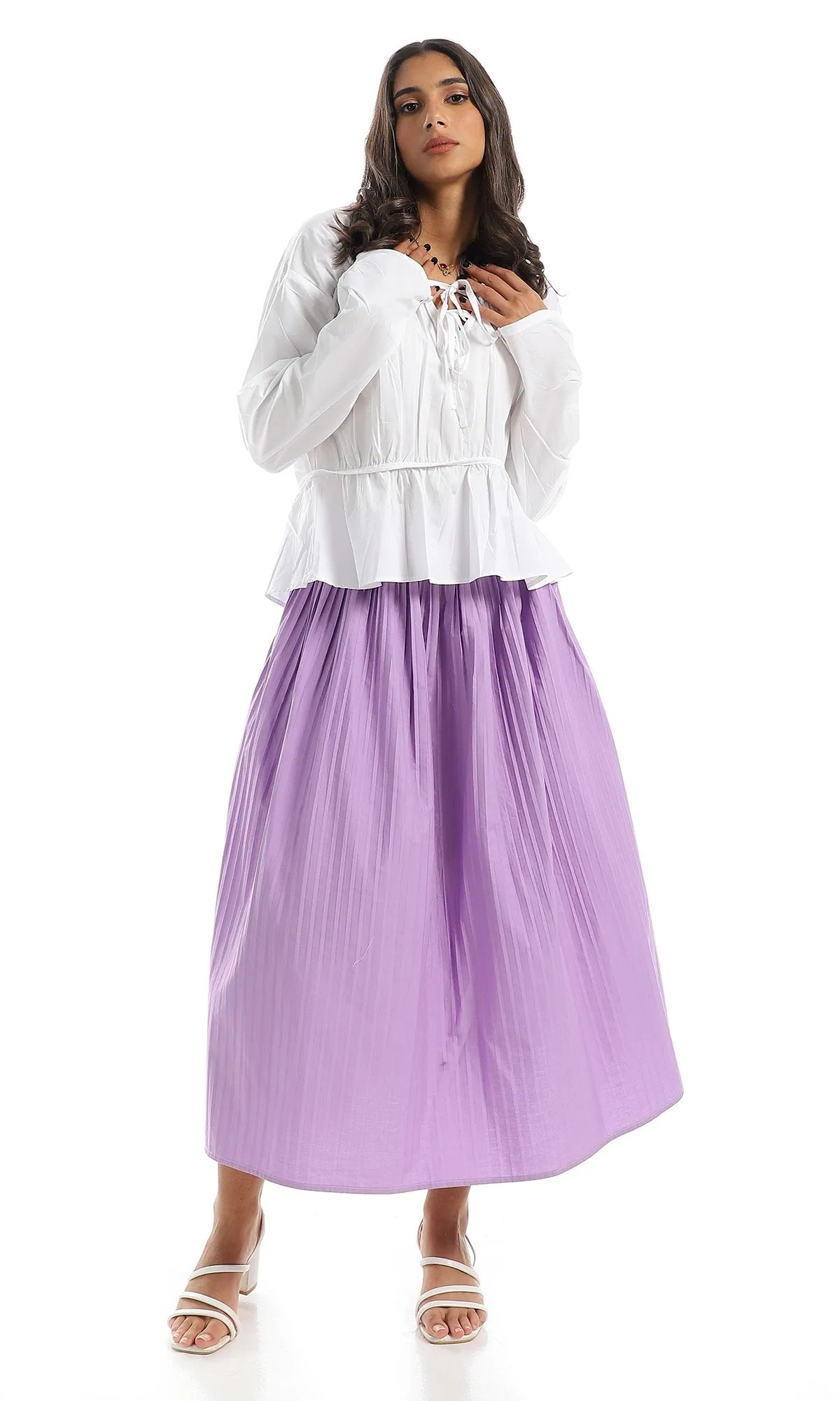 97952 Feminine Plisse Lavender Maxi Skirt