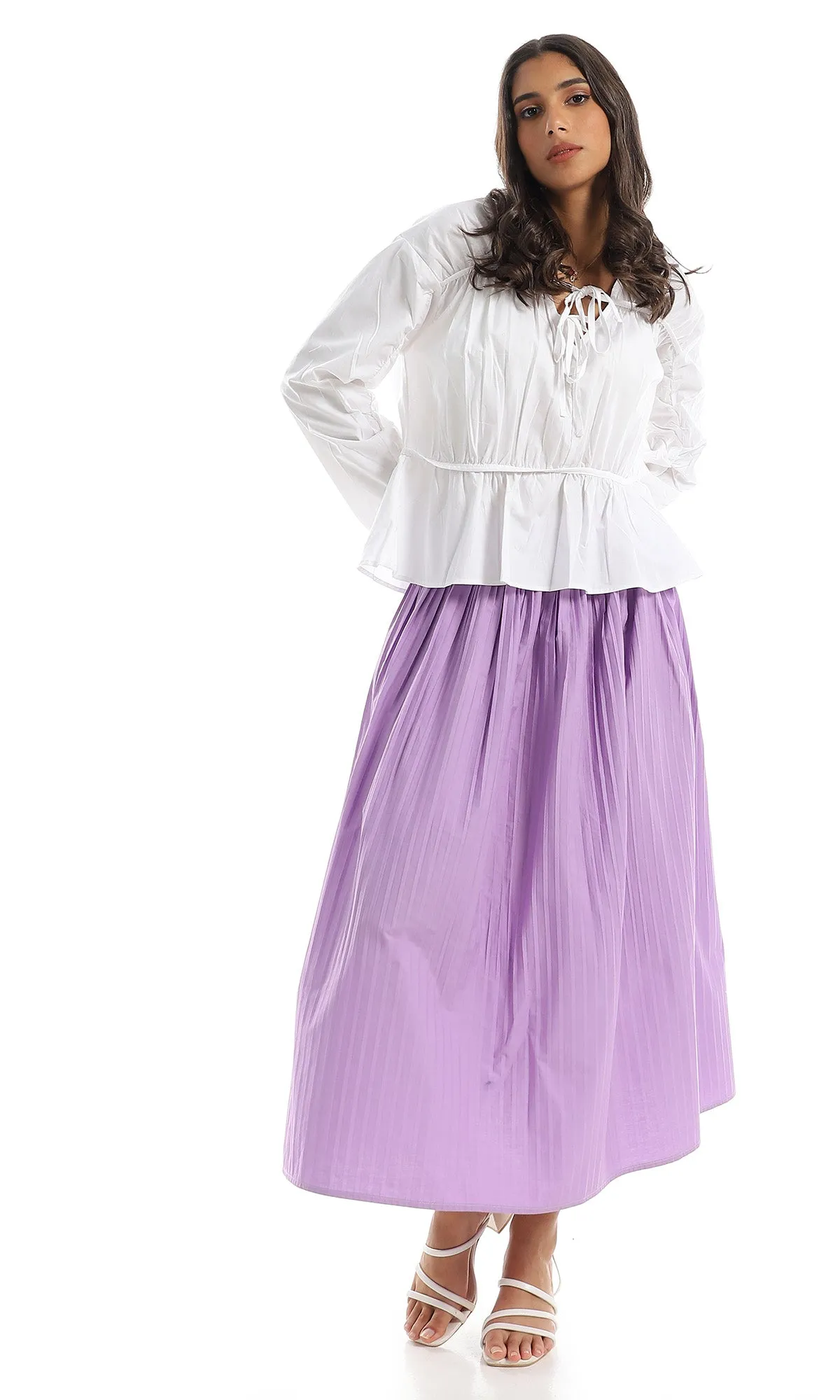 97952 Feminine Plisse Lavender Maxi Skirt