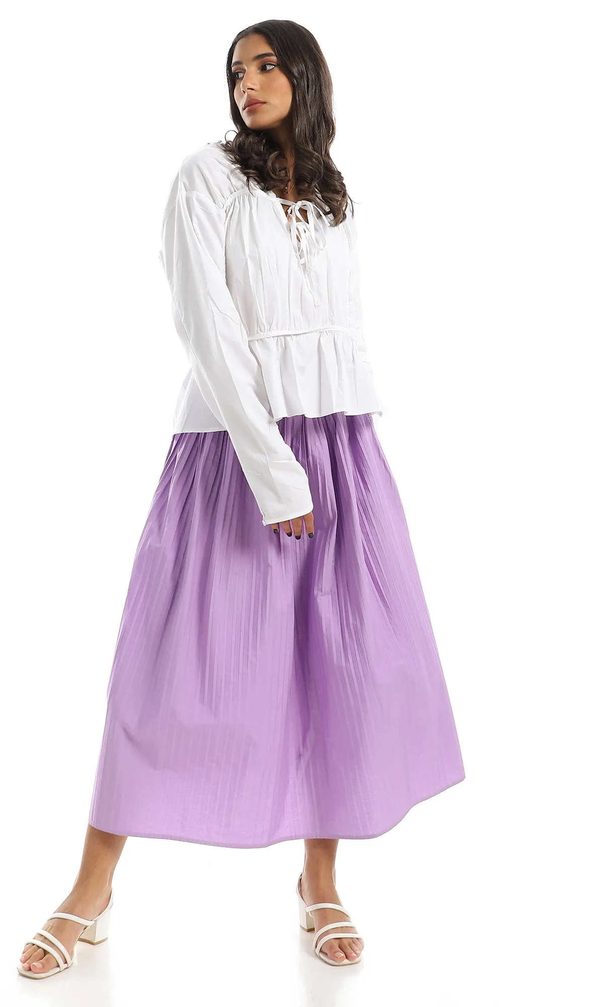 97952 Feminine Plisse Lavender Maxi Skirt