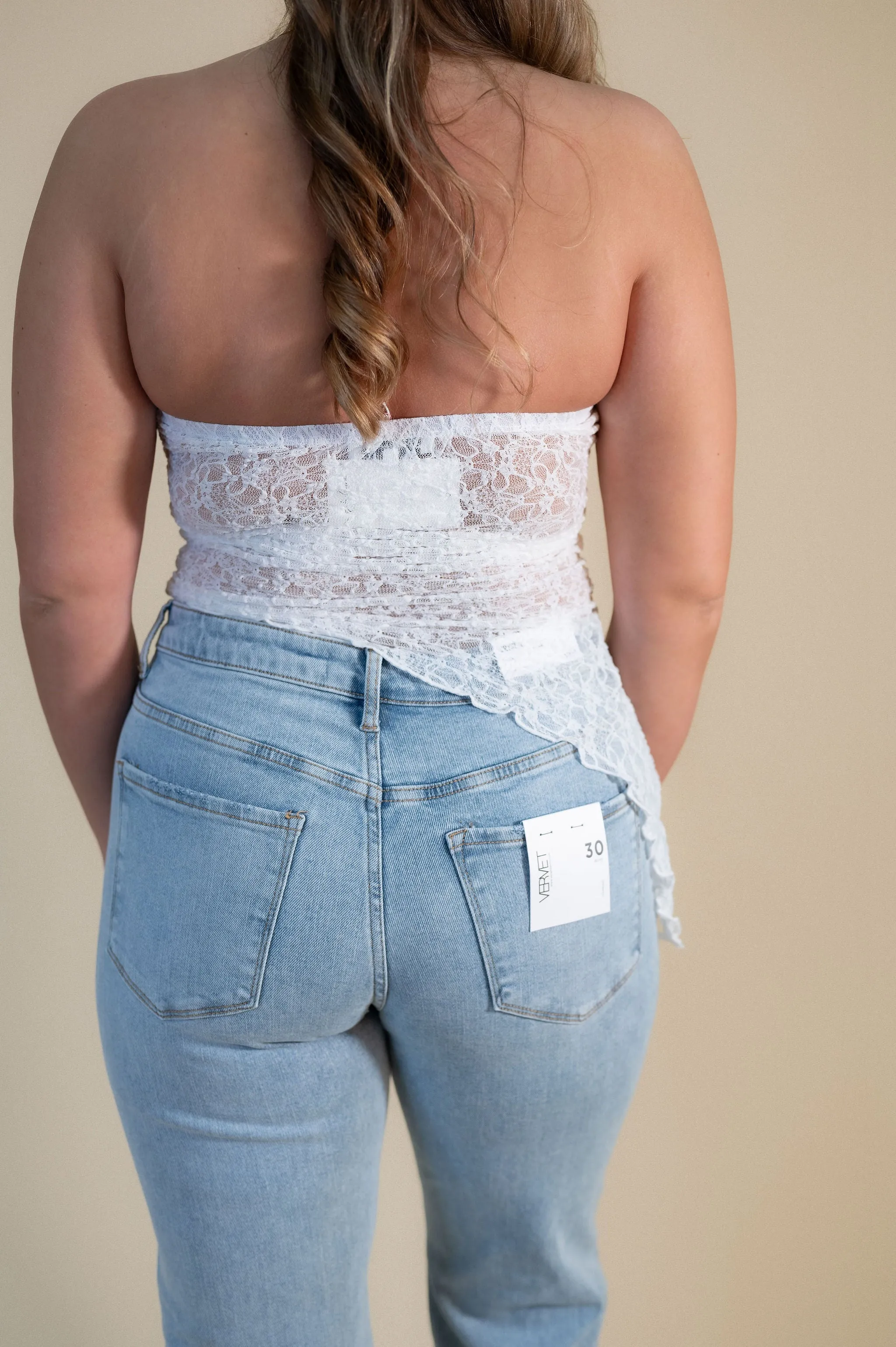 Asymmetrical Mesh Lace Tube Top