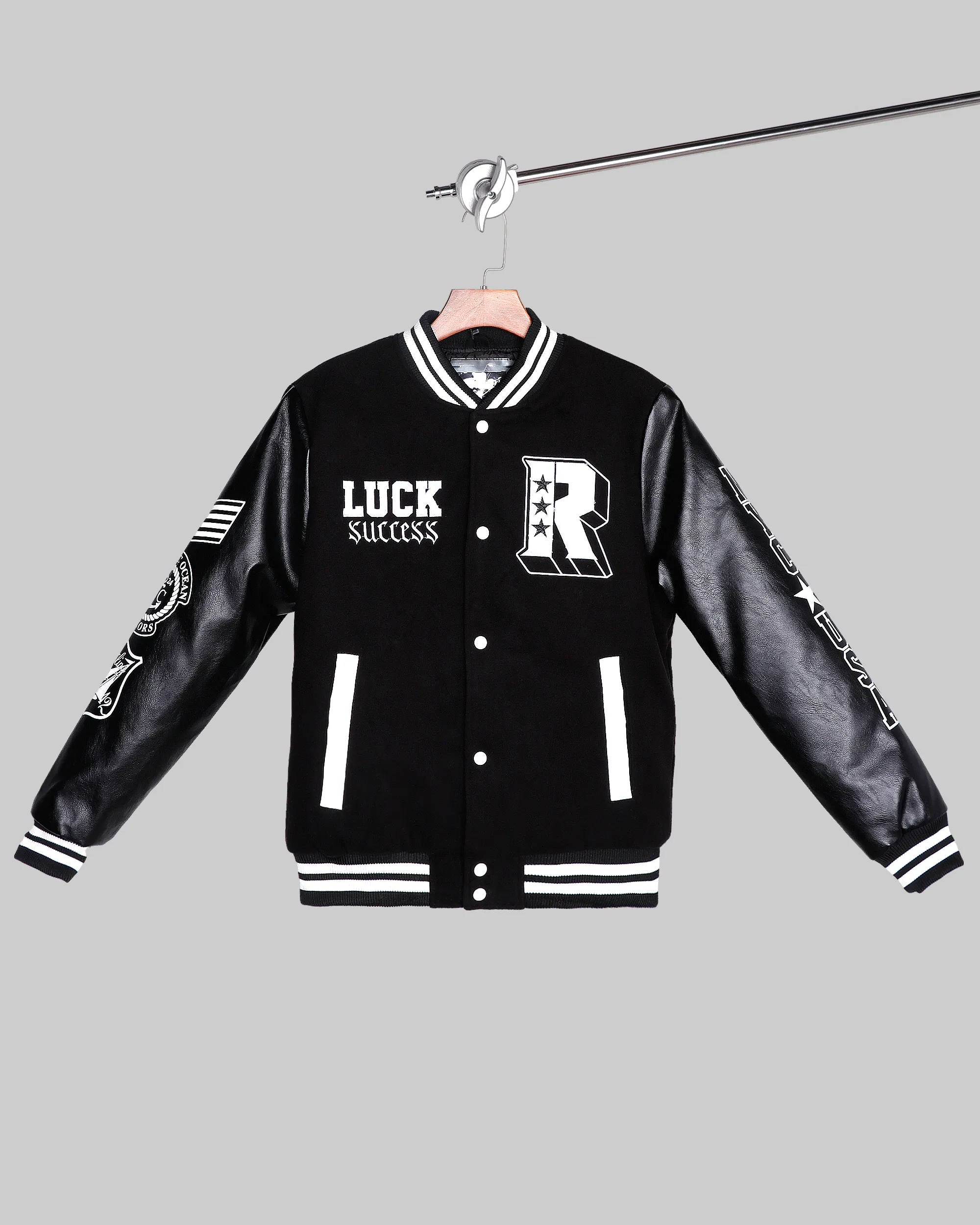 Baseball Jacket with Faux Leather Sleeves-Mexico Local Delivery