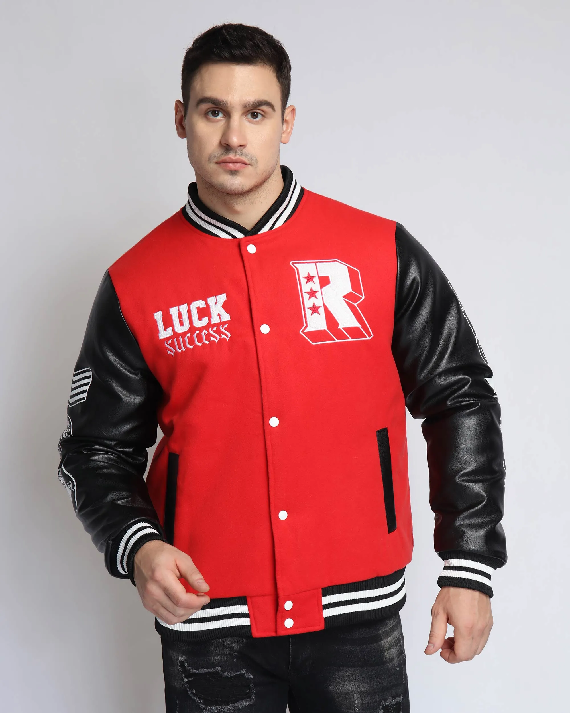 Baseball Jacket with Faux Leather Sleeves-Mexico Local Delivery