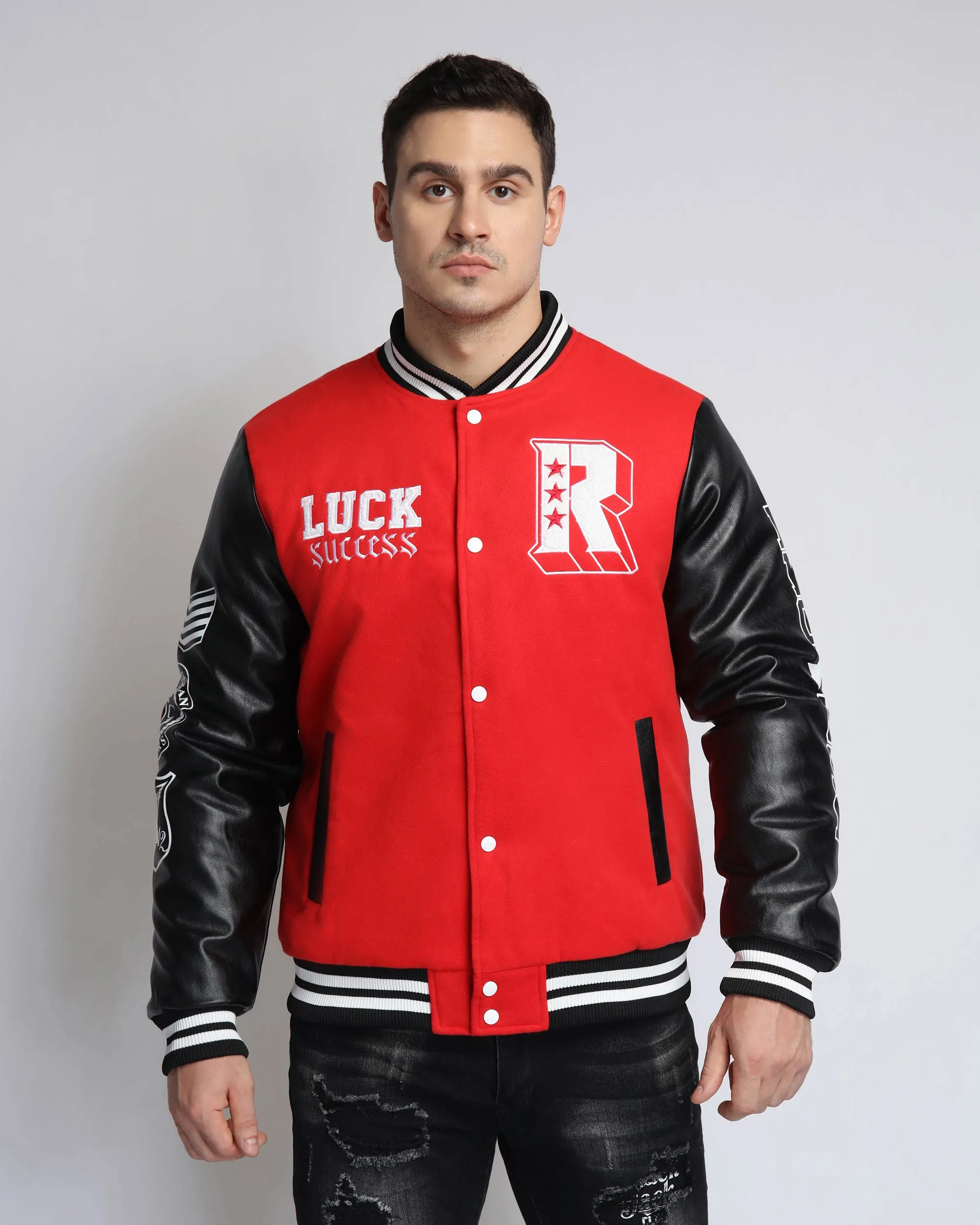 Baseball Jacket with Faux Leather Sleeves-Mexico Local Delivery