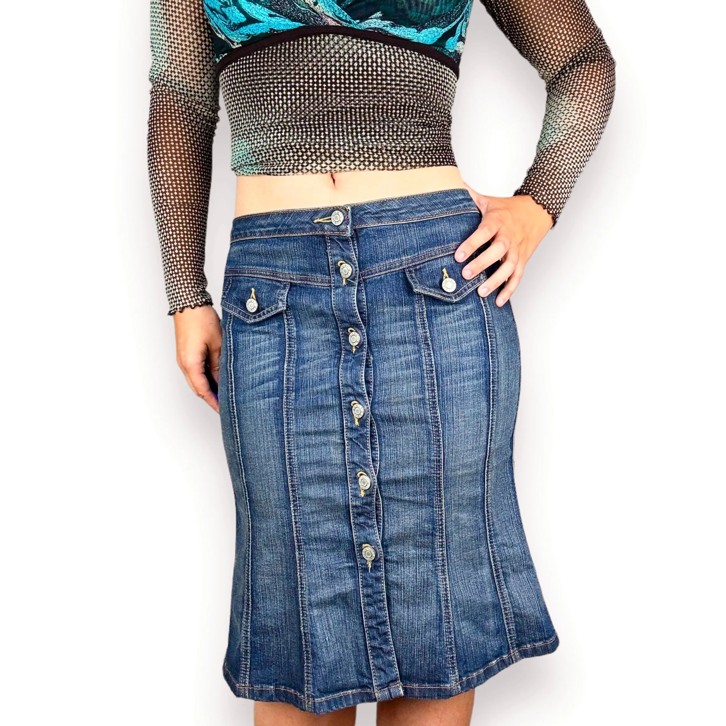 Bebe Y2K Denim Midi Skirt (S)