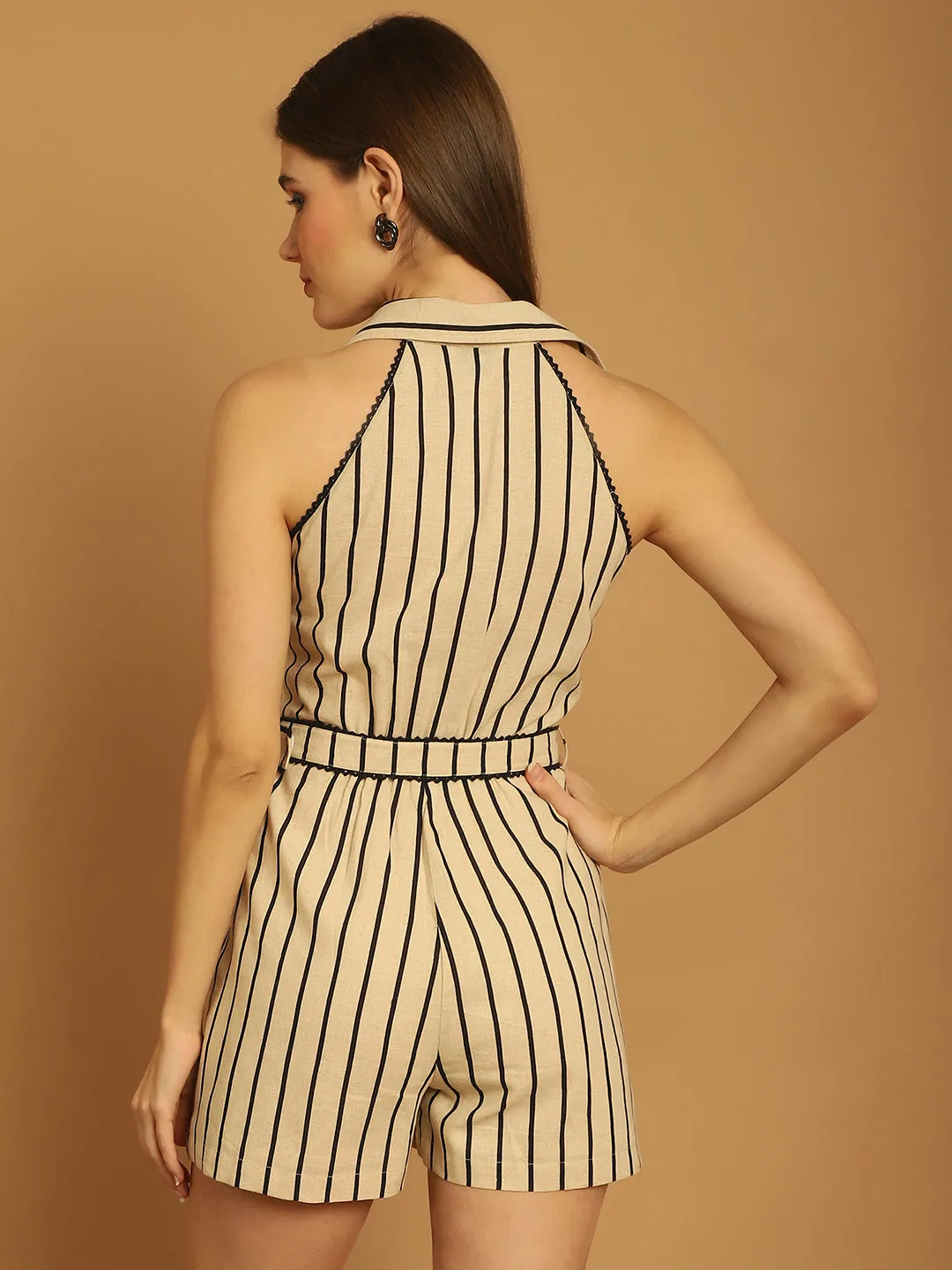 Beige & Black Striper Playsuit