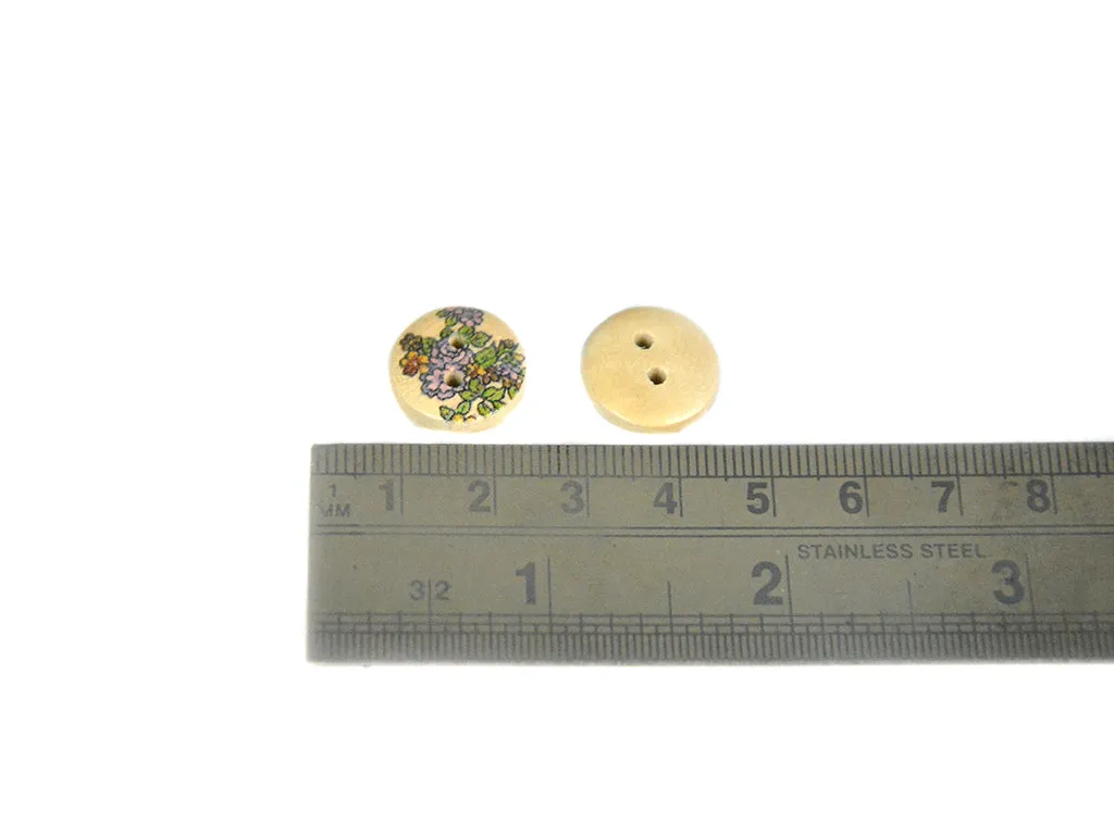 Beige Purple Green Floral Printed 2 Hole Wooden Buttons