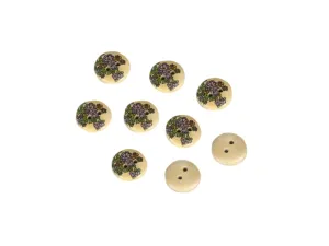 Beige Purple Green Floral Printed 2 Hole Wooden Buttons