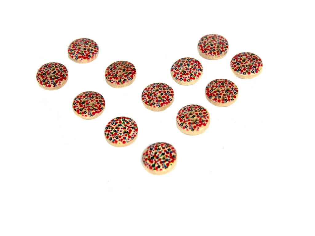 Beige Red Navy Blue Floral Printed 2 Hole Wooden Buttons