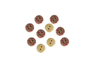 Beige Red Navy Blue Floral Printed 2 Hole Wooden Buttons