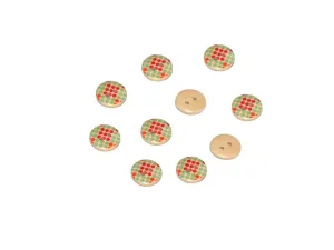 Beige Red Turquoise Geometric Printed 2 Hole Wooden Buttons