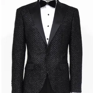 Black Gingham Pattern Sparkle Prom Blazer