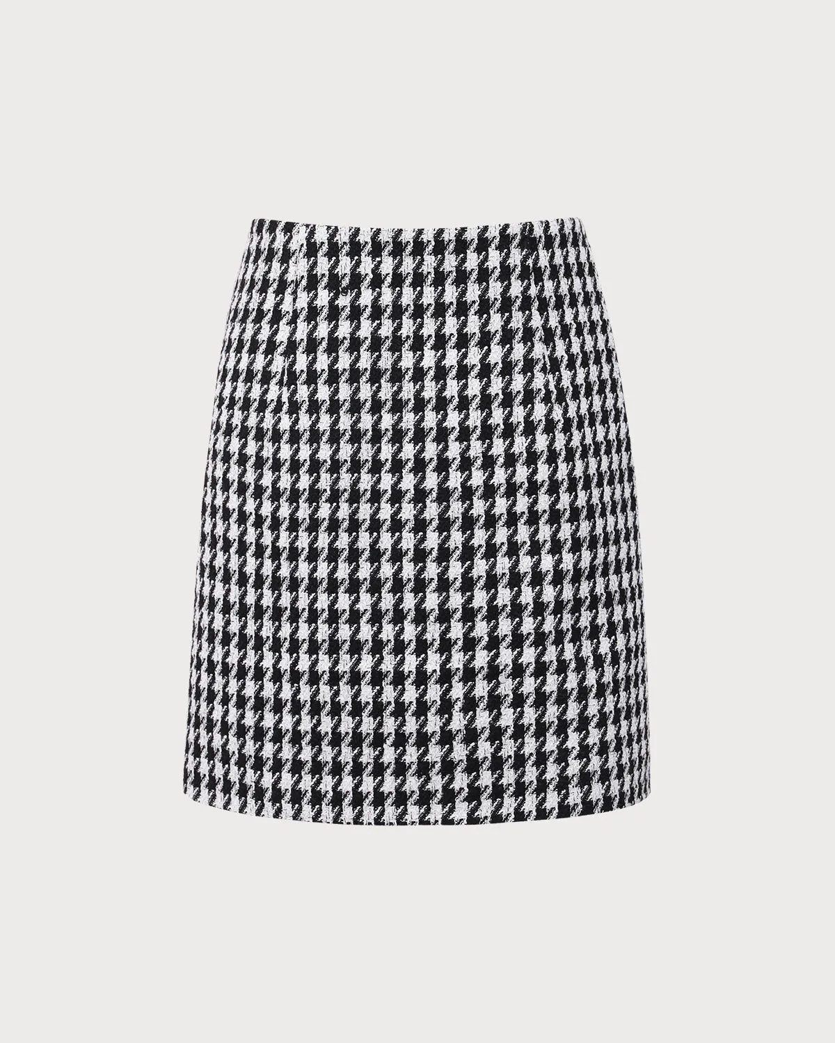 Black High-waisted Straight Tweed Skirt