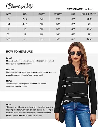 Blooming Jelly Women's Dressy Casual Tops Fall 2024 Long Sleeve Shirts Business Clothes Trendy Work Blouses(X-Large,Red)