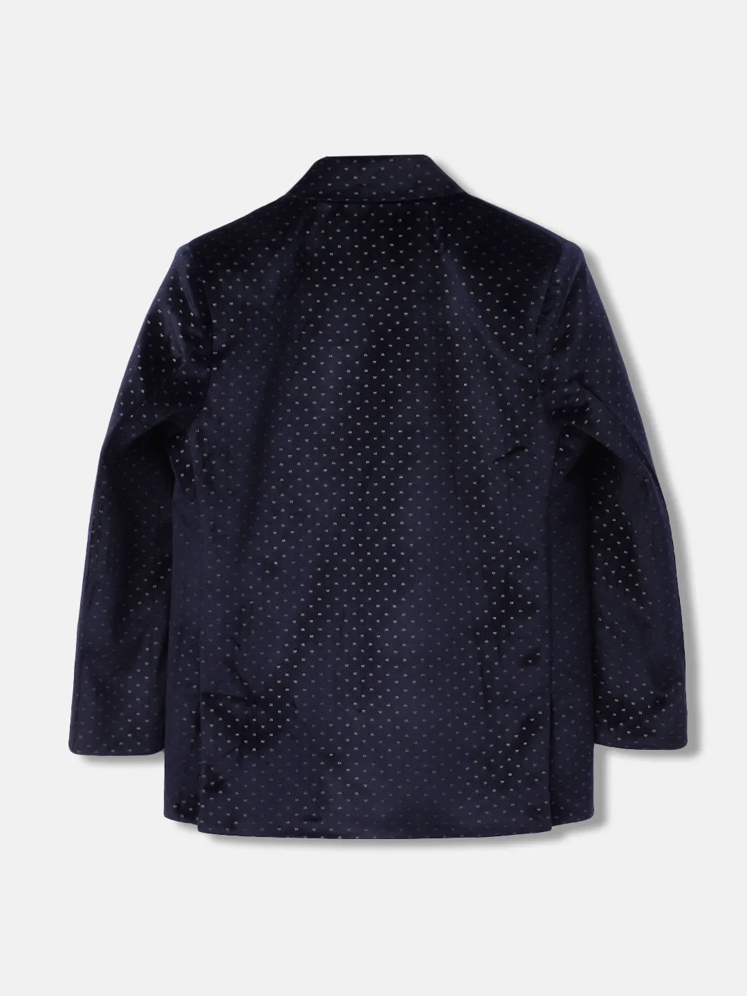 Blue Giraffe Boys Navy Printed Notch Collar Full Sleeves Single Breasted Blazer