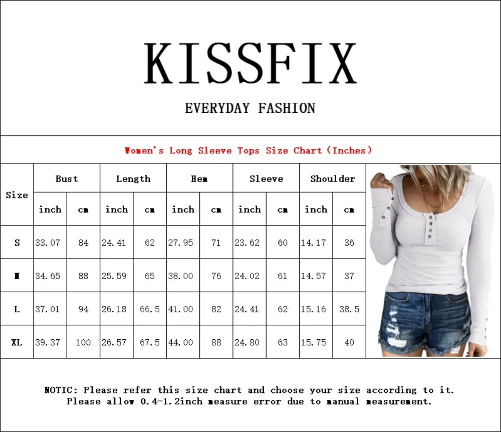 Bluish Women's Long Sleeve Shirts Casual Fall Henley Top Button Down Blouses Basic Ribbed Knit T Shirts - Kissfix