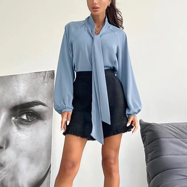 Bowknot Loose Commuting Satin Shirts Wholesale Womens Tops