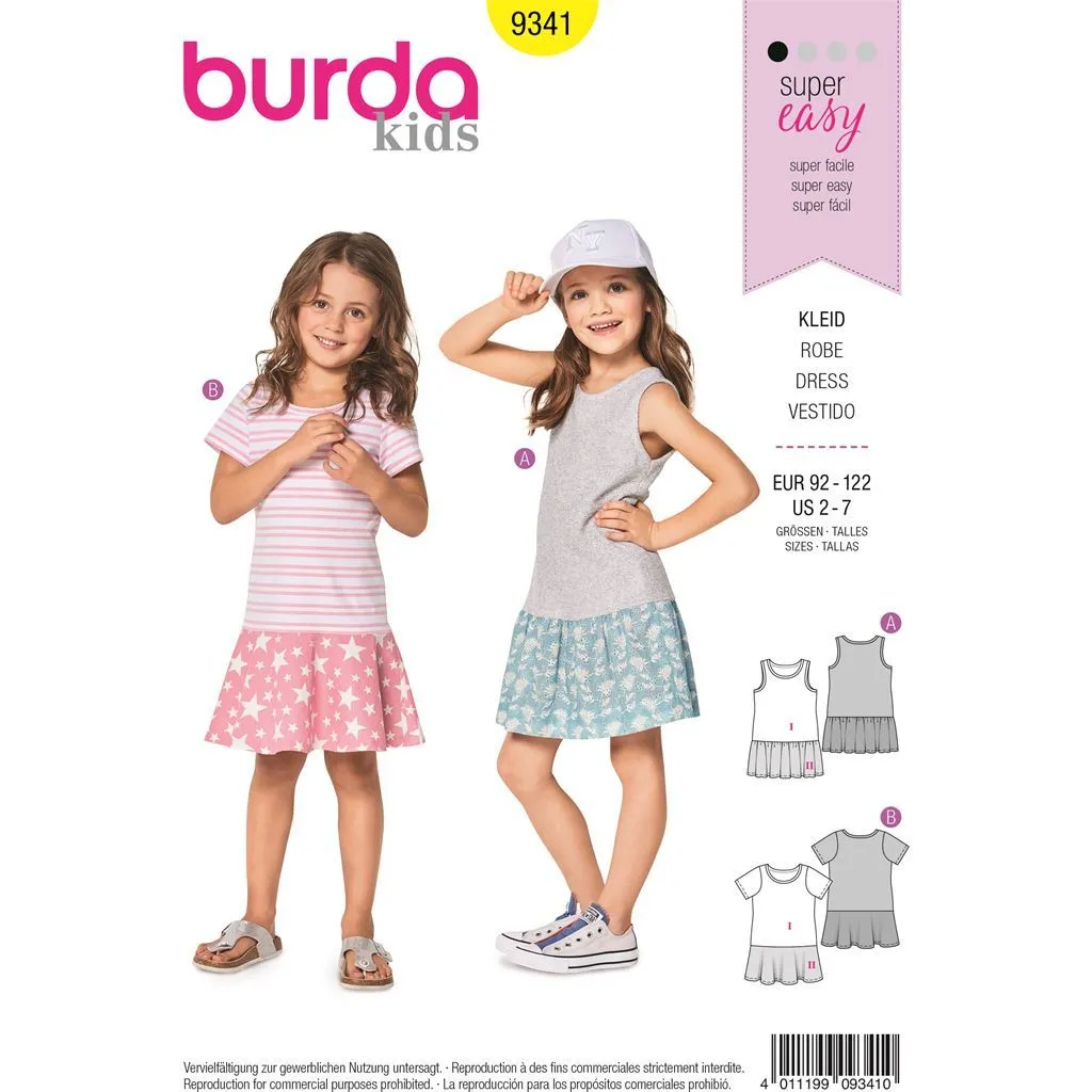 Burda Style Pattern B9341 Child's Summer Jersey Dresses