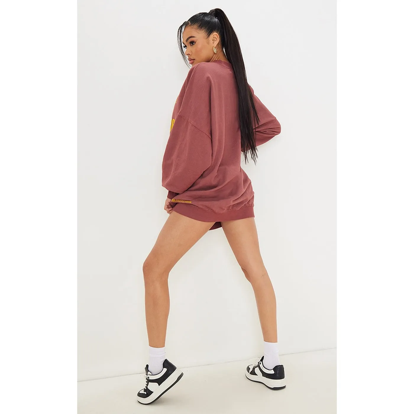 Burgundy Chicago Slogan Oversized Sweatshirt