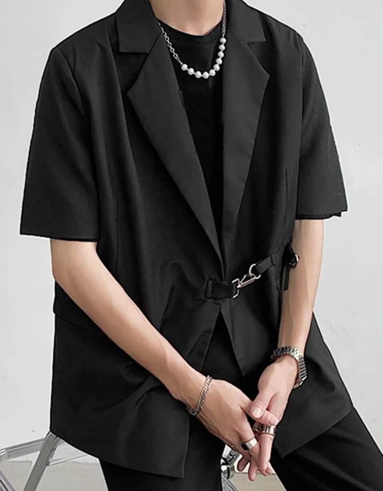 Carabiner Closure Loose Lapel Short Sleeve Blazer