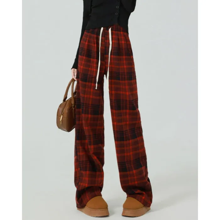 Casual Red Plaid Pants