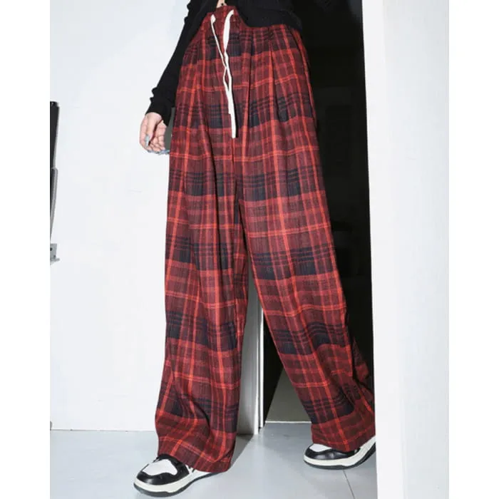 Casual Red Plaid Pants