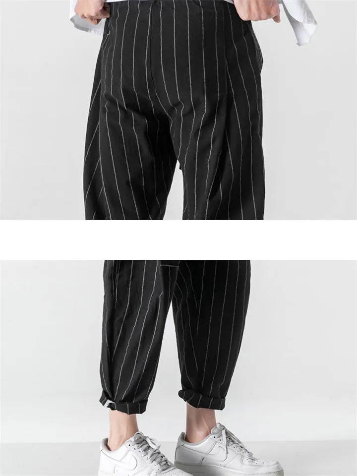 Casual Stripe Pants With Belt And Pockets