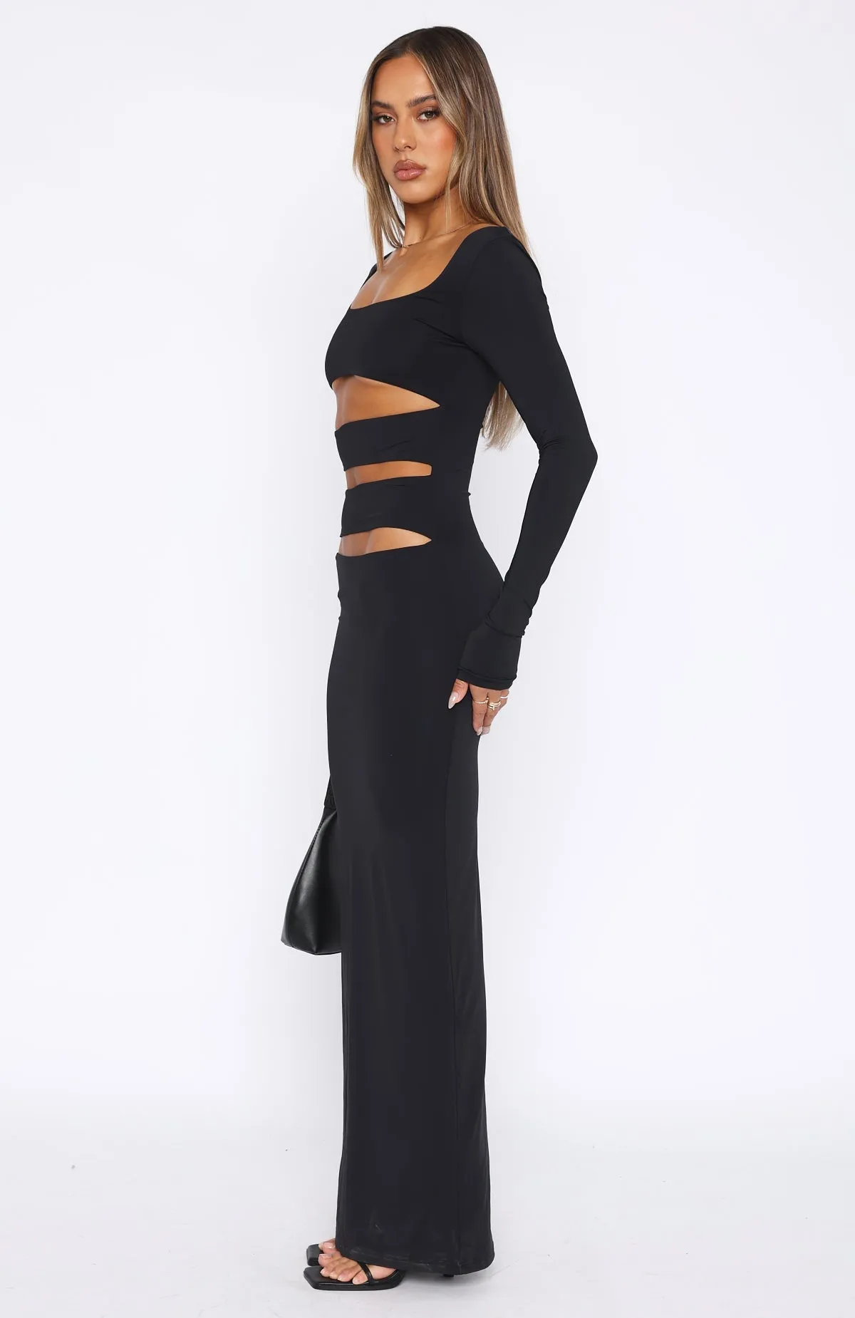 Catch Me Quick Long Sleeve Maxi Dress Black