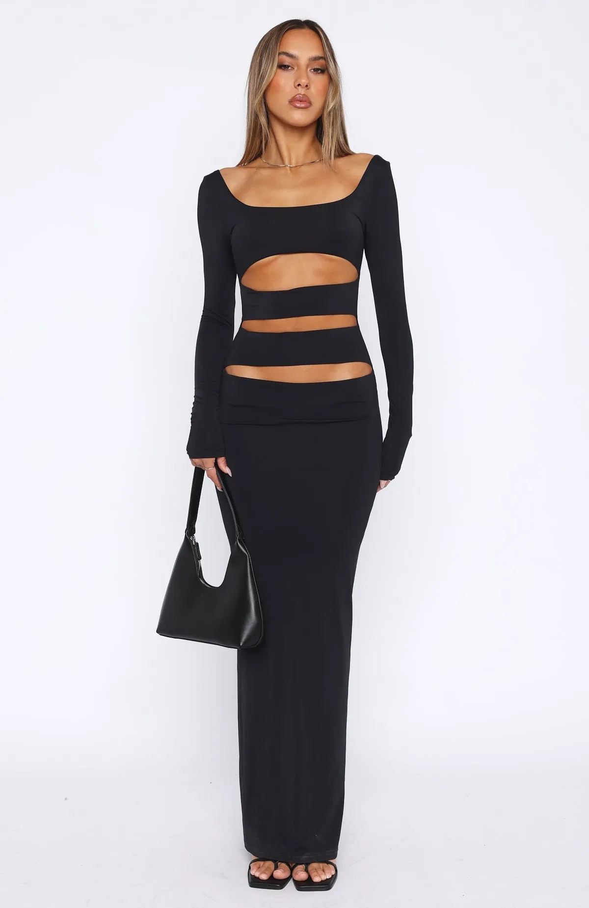 Catch Me Quick Long Sleeve Maxi Dress Black