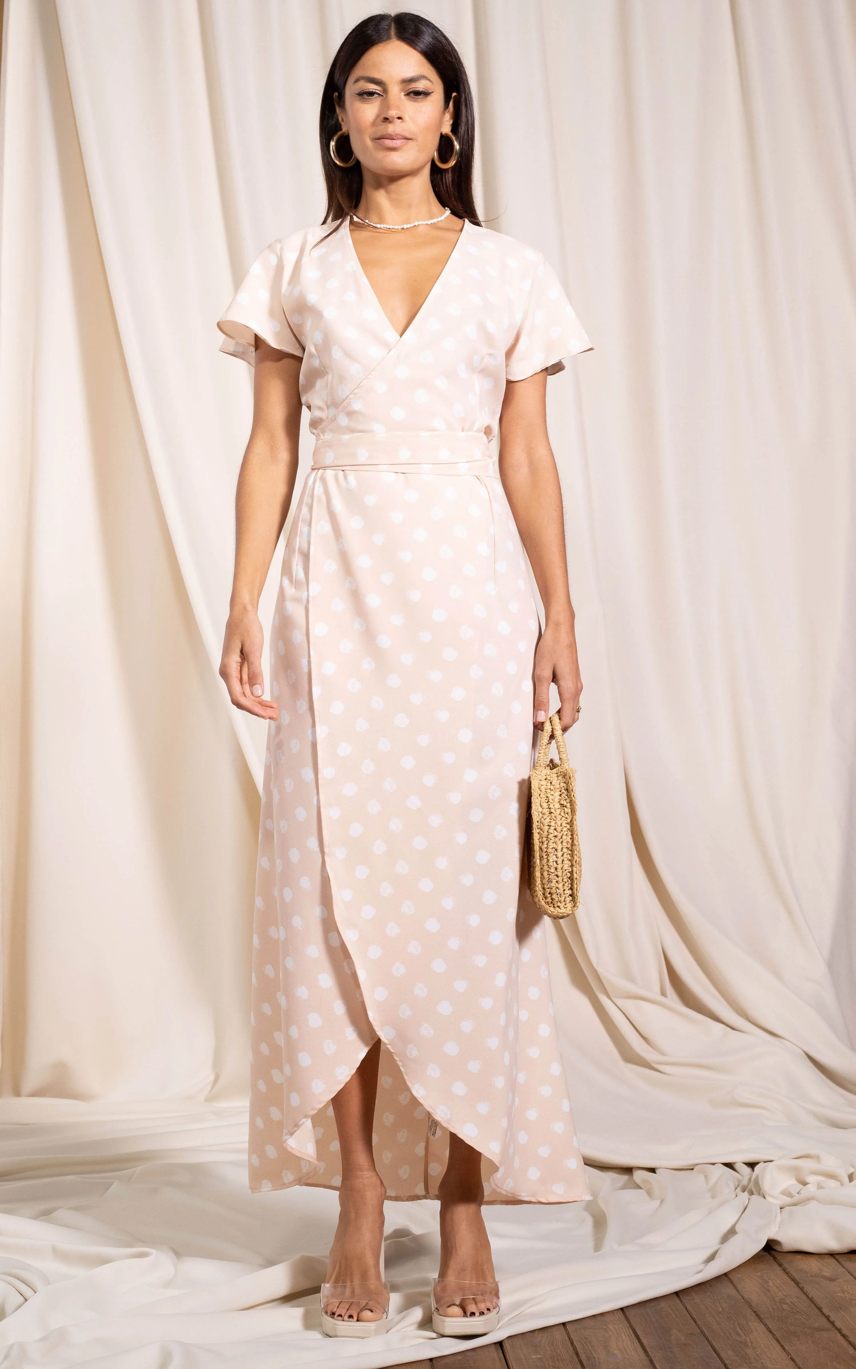 Cayenne Dress in Beige Polka Dot