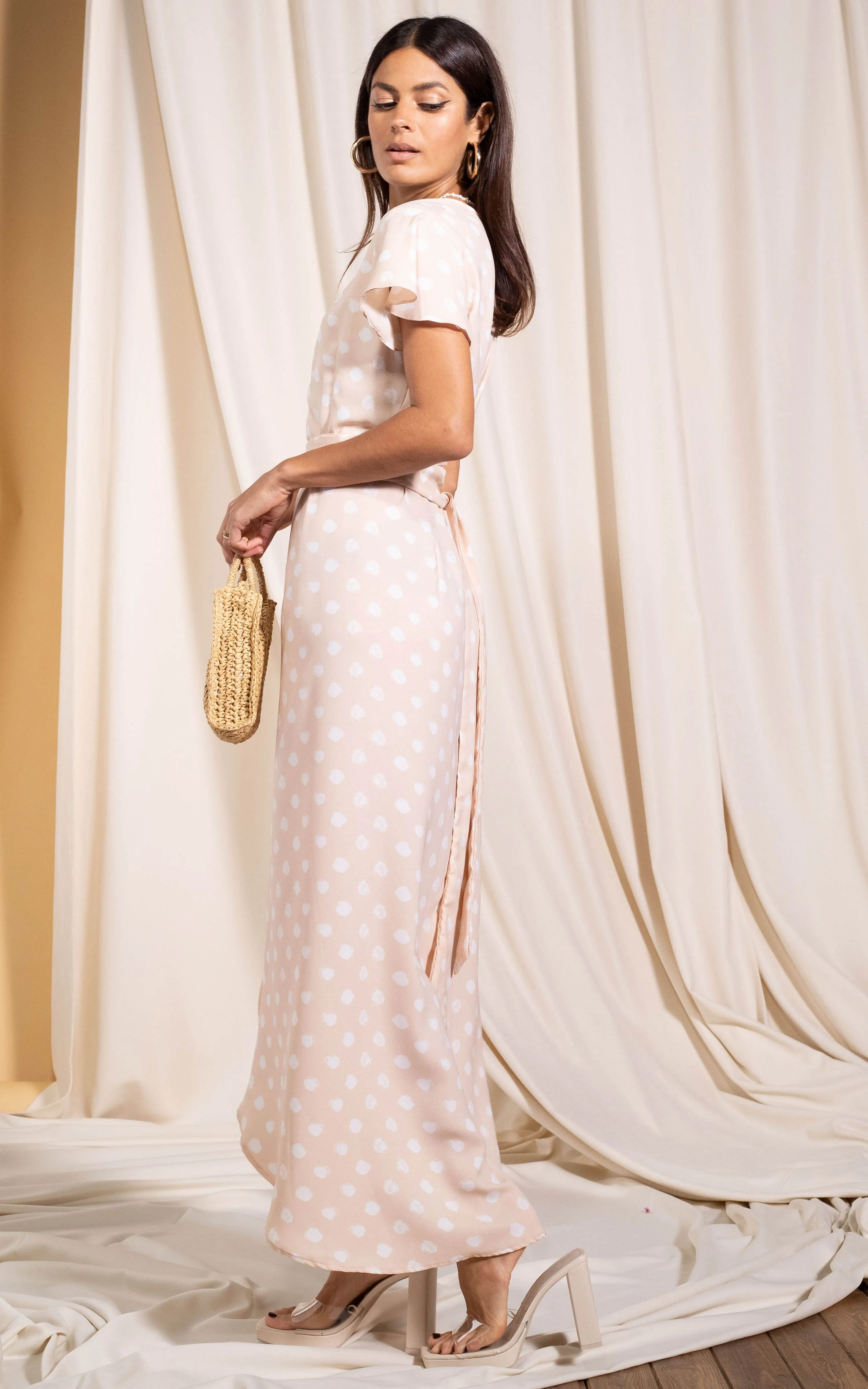 Cayenne Dress in Beige Polka Dot