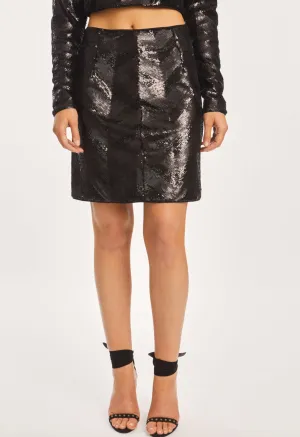 Cayo Gunmetal Chevron Sequin Skirt