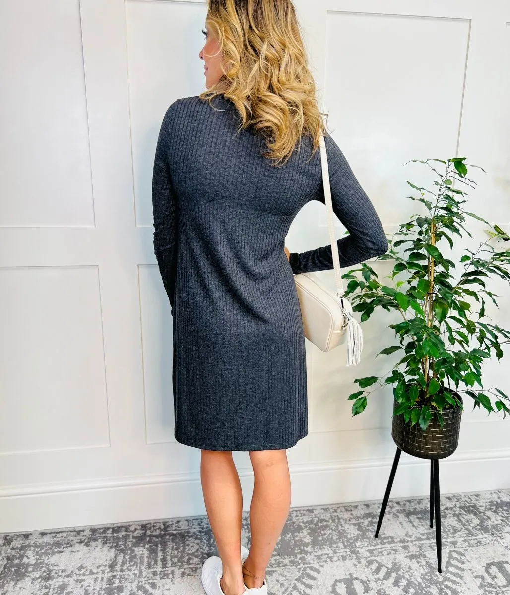 Charcoal Ribbed Jersey Dress