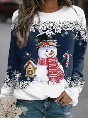 Charming Snowman-Print Women's Christmas T-Shirt Dress for Festive Fun