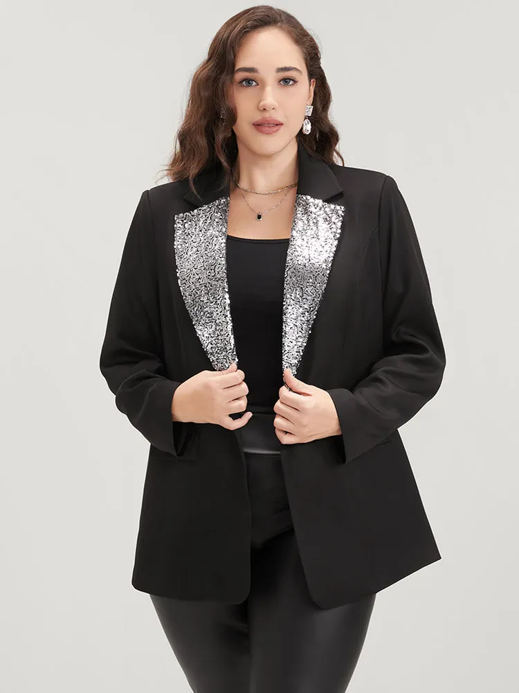 Contrast Sequin Suit Collar Flap Pocket Blazer