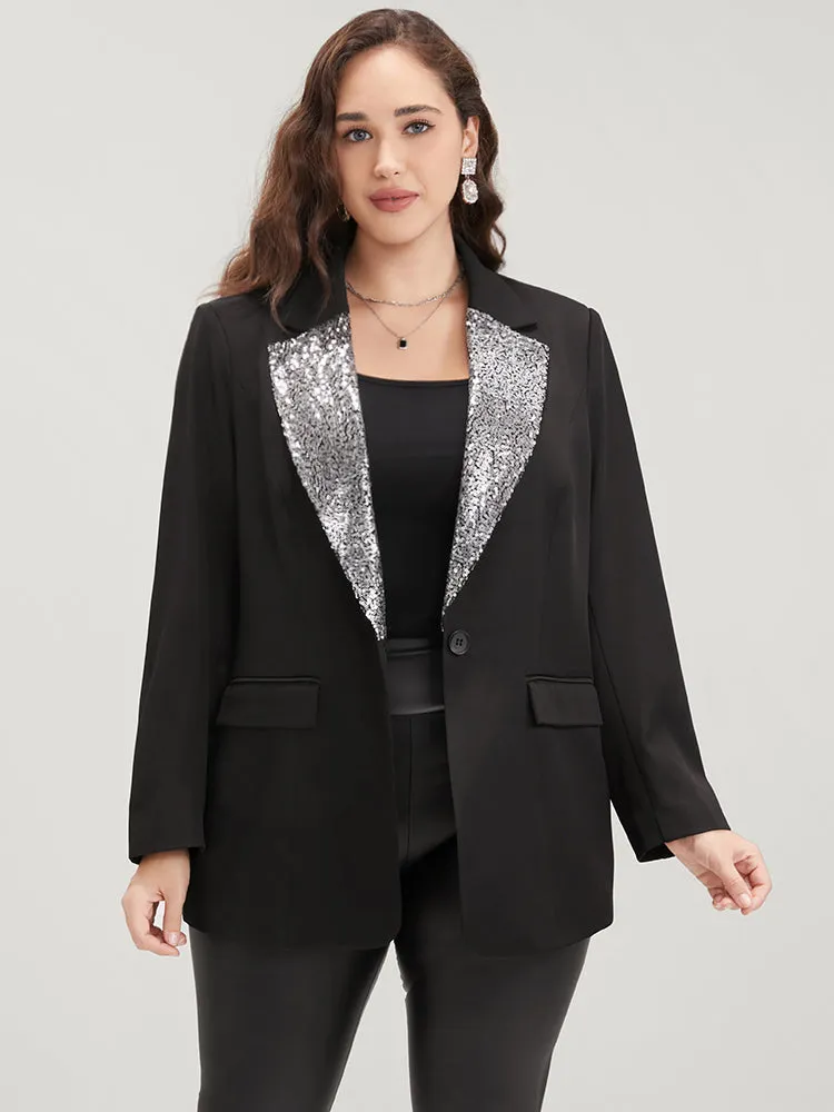 Contrast Sequin Suit Collar Flap Pocket Blazer