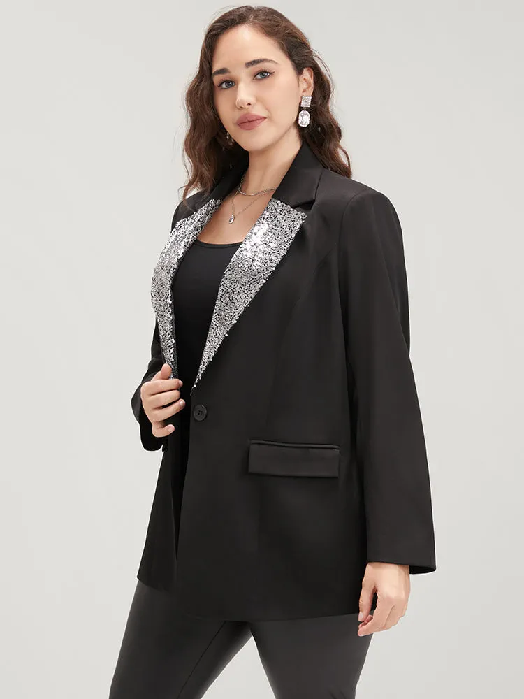 Contrast Sequin Suit Collar Flap Pocket Blazer