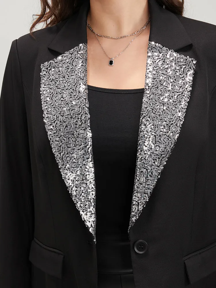 Contrast Sequin Suit Collar Flap Pocket Blazer