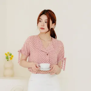 Cute Wrinkle Free Hearts Print Button Shirt Top