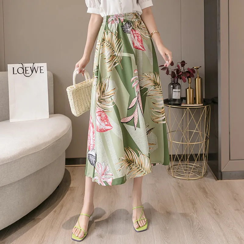 Daisy Skirt Women High Waist Floral Chiffon Long Hip Flattering A-Line Skirt