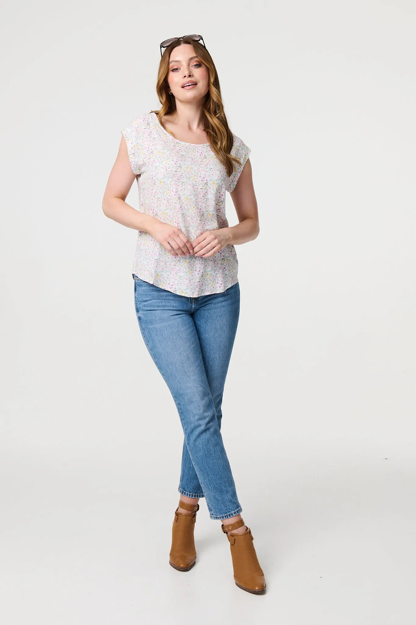 Ditsy Floral Cap Sleeve Shell Top