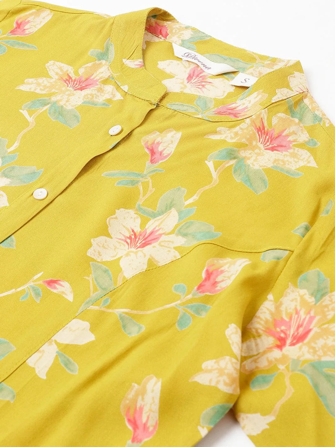 Divena Yellow Floral printed Rayon A-line Shirts Style Top