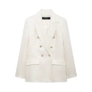 Double Breasted Long Sleeve Textured Blazer