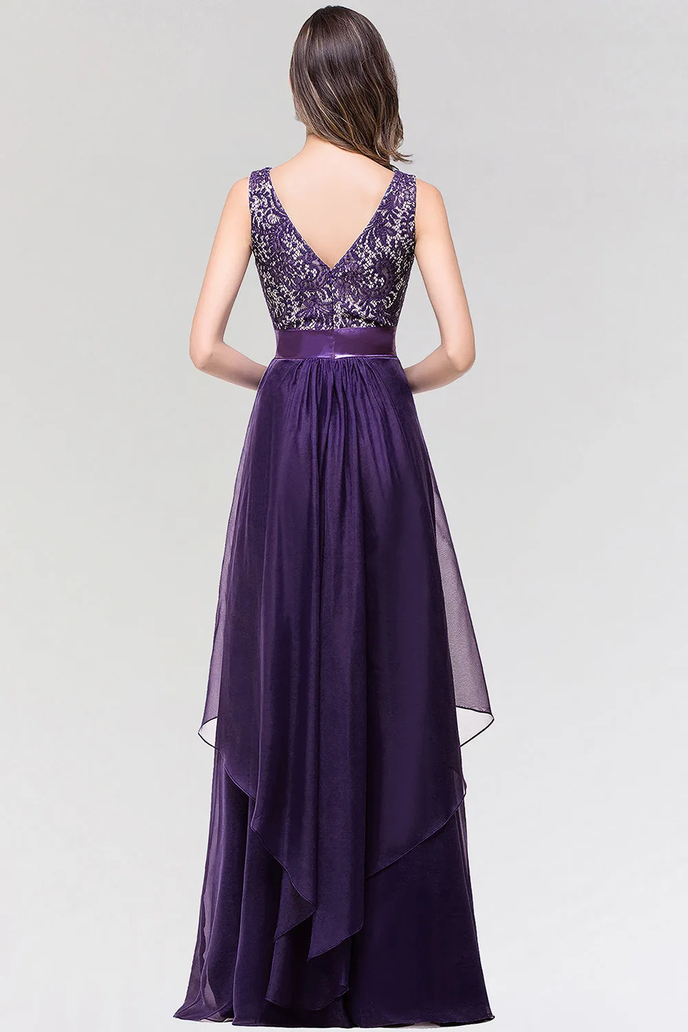 Elegant Scoop Neck Off The Shoulder Chiffon Long Formal Dress with Appliques Lace