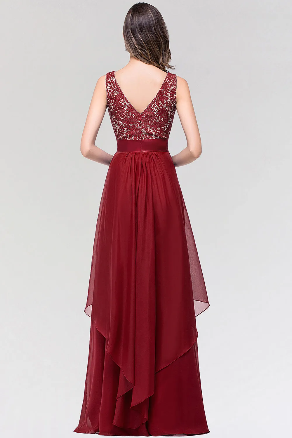 Elegant Scoop Neck Off The Shoulder Chiffon Long Formal Dress with Appliques Lace