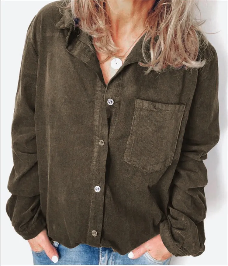 Fashion corduroy jacket solid color all-match shirt