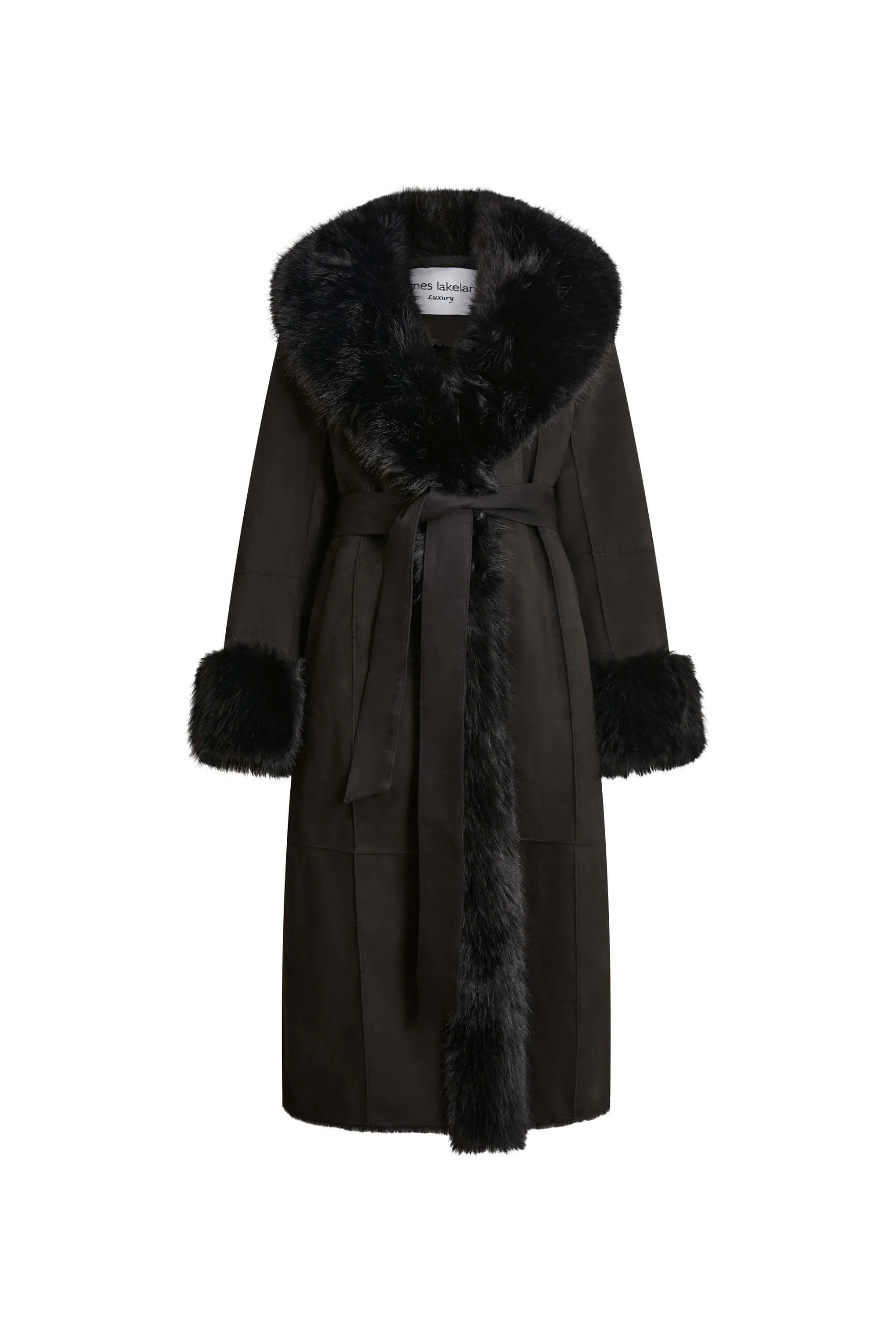 Faux Fur Cuff Belted Coat