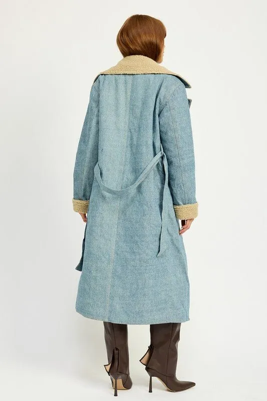 Faux Shearling Denim Coat