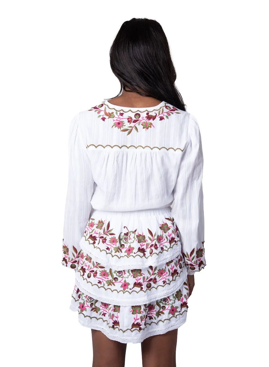 FLORAL EMBROIDERED MINI SKIRT - WHITE